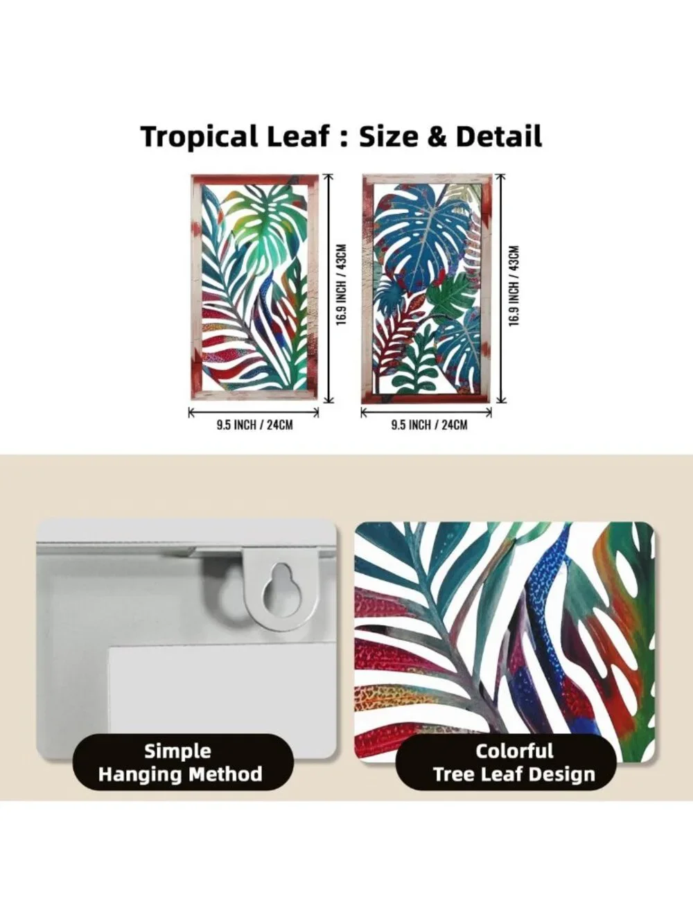 2 Pack Metal Leaf Boho Wall Decor | 3D Tropical Wall Art for Living Room